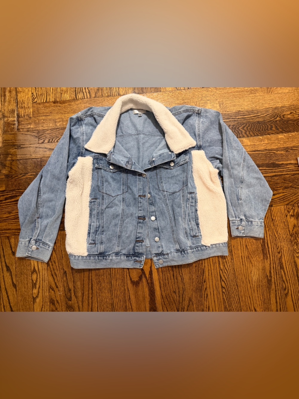 Madden Girl Light Blue Denim Jacket with Cream Sherpa Trim